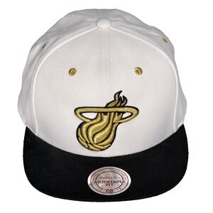 Mitchell & Ness Miami Heat Gold Pop Snapback Hat New White With Black Brim Flaw
